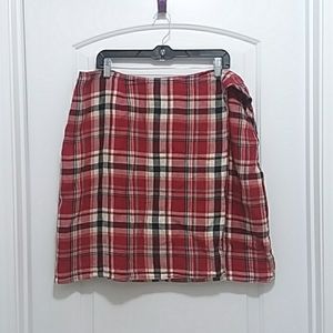 Lauren Ralph Lauren 100% Linen Plaid Wrap Skirt